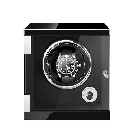 Black Lacquer Watch Winder with PU Interior - OK Magnify