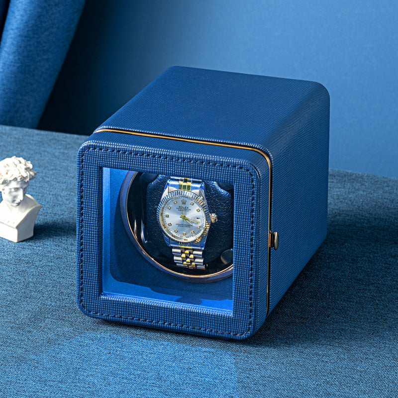 Watch Winder in Blue Leather - OK Magnify