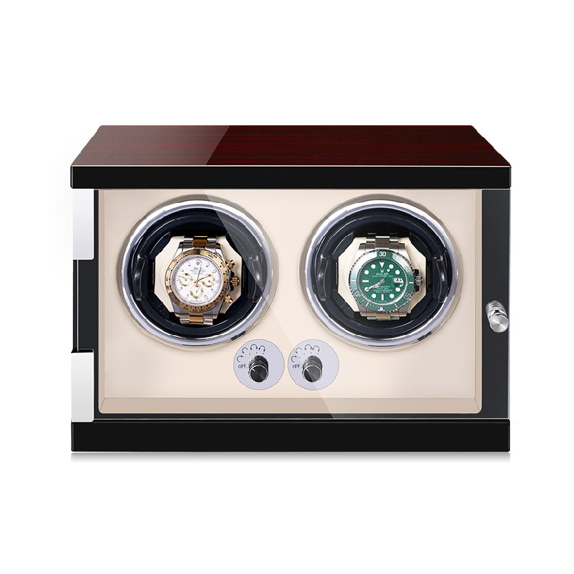 Double Watch Winder with Beige Interior - OK Magnify