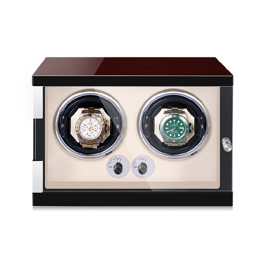 Double Watch Winder with Beige Interior - OK Magnify