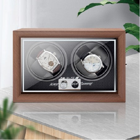 Black Walnut Veneer Double Watch Winder - OK Magnify