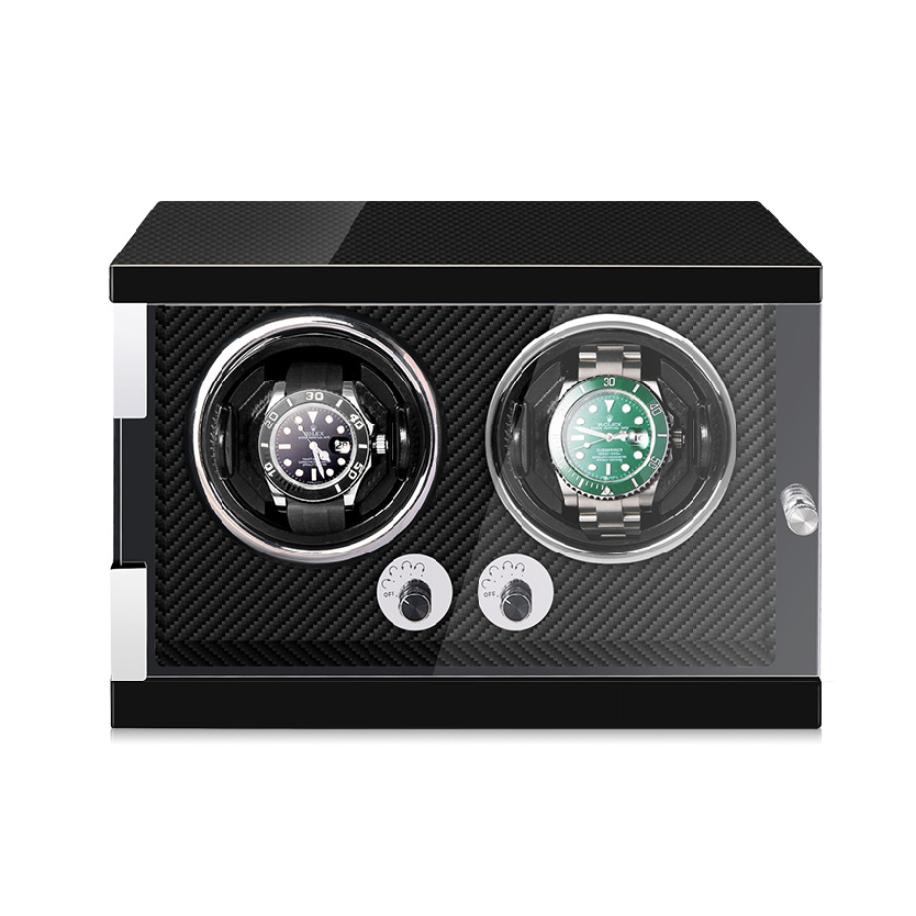 Double Watch Winder with Black Carbon Fiber Interior - OK Magnify