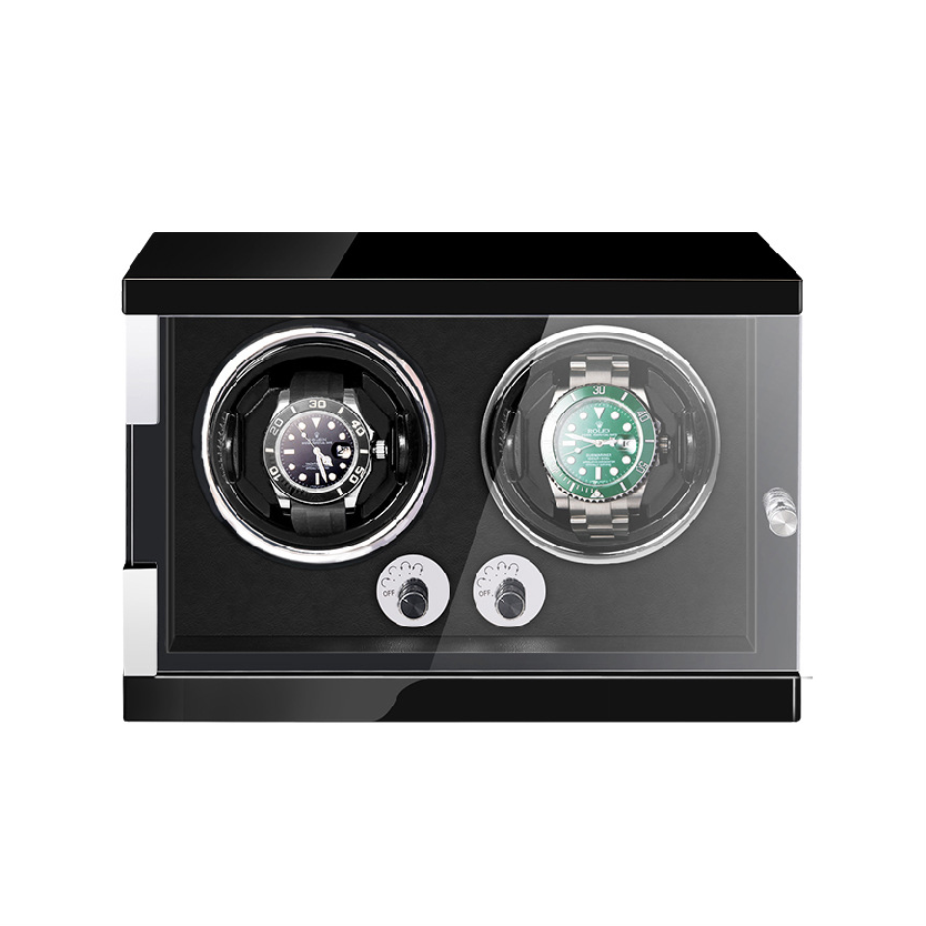 Double Watch Winder with Black PU Interior - OK Magnify