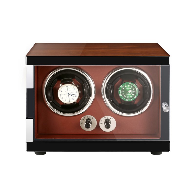 Double Watch Winder with Walnut Finish on Top - OK Magnify