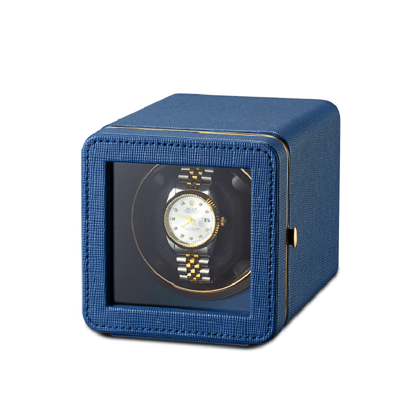 Watch Winder in Blue Leather - OK Magnify