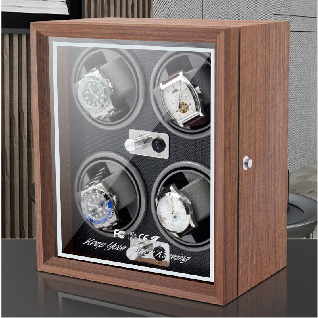 Black Walnut Veneer Quad Watch Winder - OK Magnify