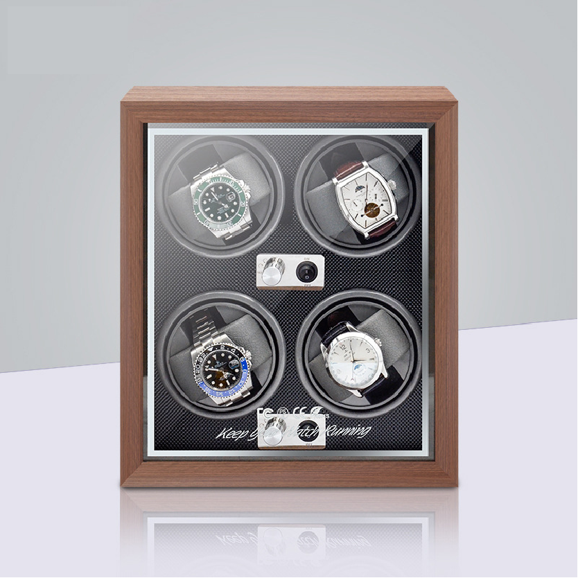 Black Walnut Veneer Quad Watch Winder - OK Magnify