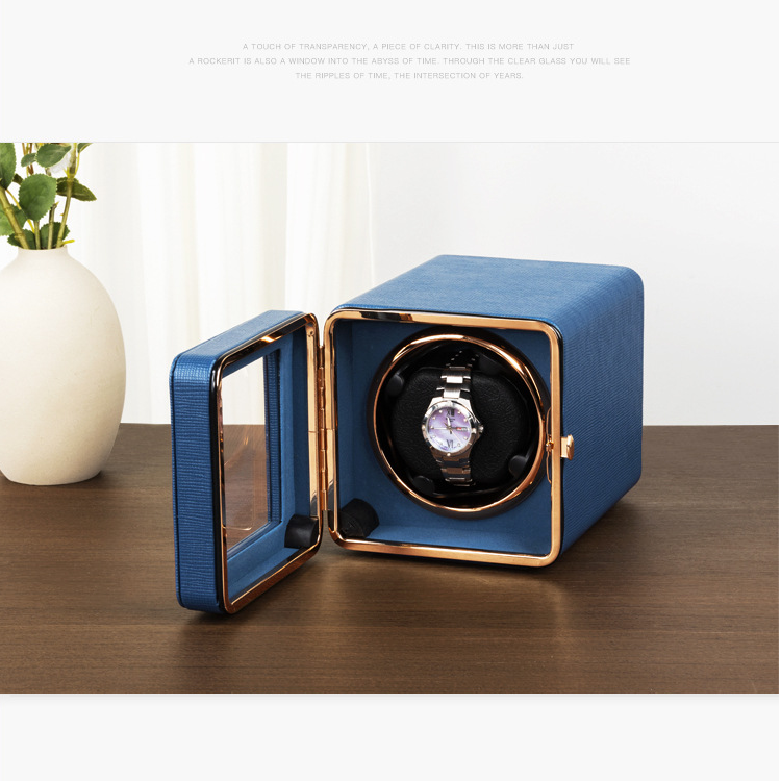 Watch Winder in Blue Leather - OK Magnify