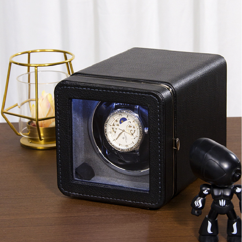 Watch Winder in Black Lychee Grain Leather - OK Magnify