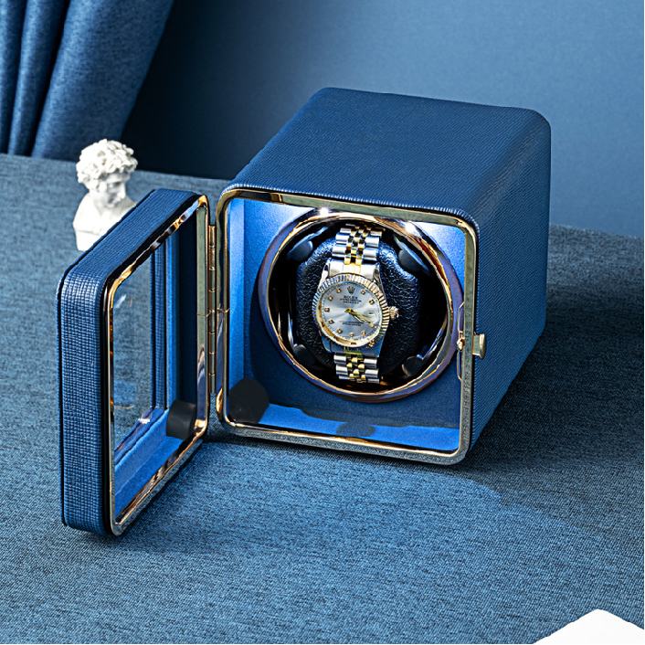 Watch Winder in Blue Leather - OK Magnify