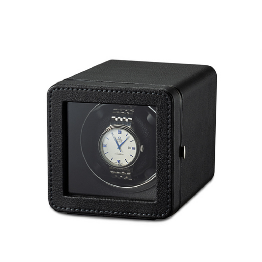 Watch Winder in Black Lychee Grain Leather - OK Magnify